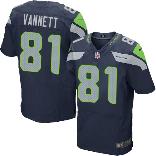 Men's Elite Nick Vannett Nike Jersey Navy Blue Home - #81 NFL Seattle Seahawks